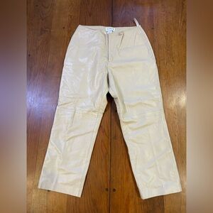 Vtg 90s Hugo Buscati 100% Leather Pants Women Size 10 Beige Straight Leg Classic
